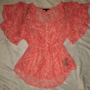 Coral Sheer Polka Dot Top